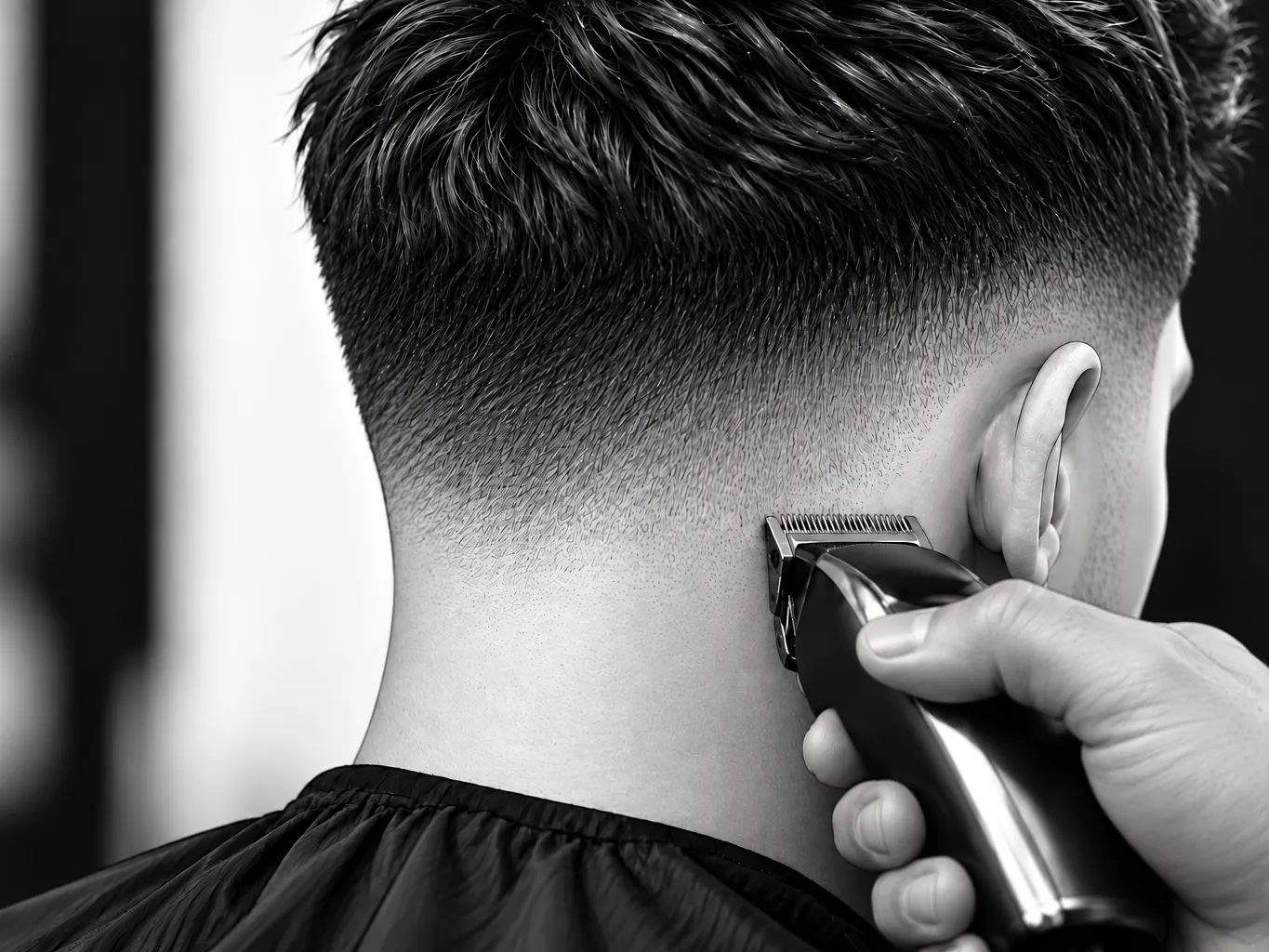 Illustrative close-up of a fade haircut being finished with clippers (not a photo of the shop)